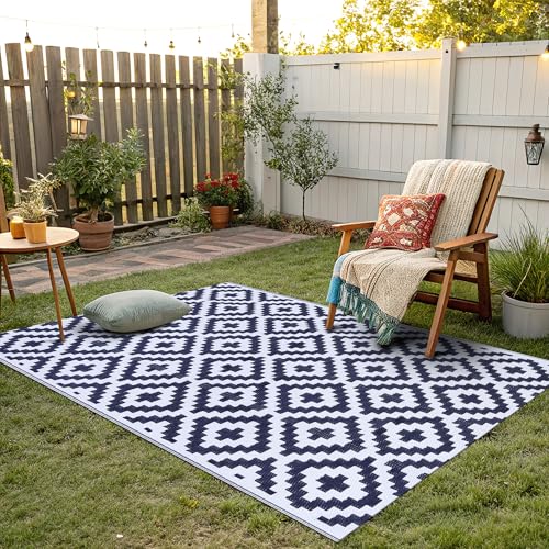Smiry Waterproof Outdoor Rug 4x6 ft, Reversible Plastic Straw Patio Camping Rugs, Outdoor Indoor RV Mat Carpet for Patio, ...