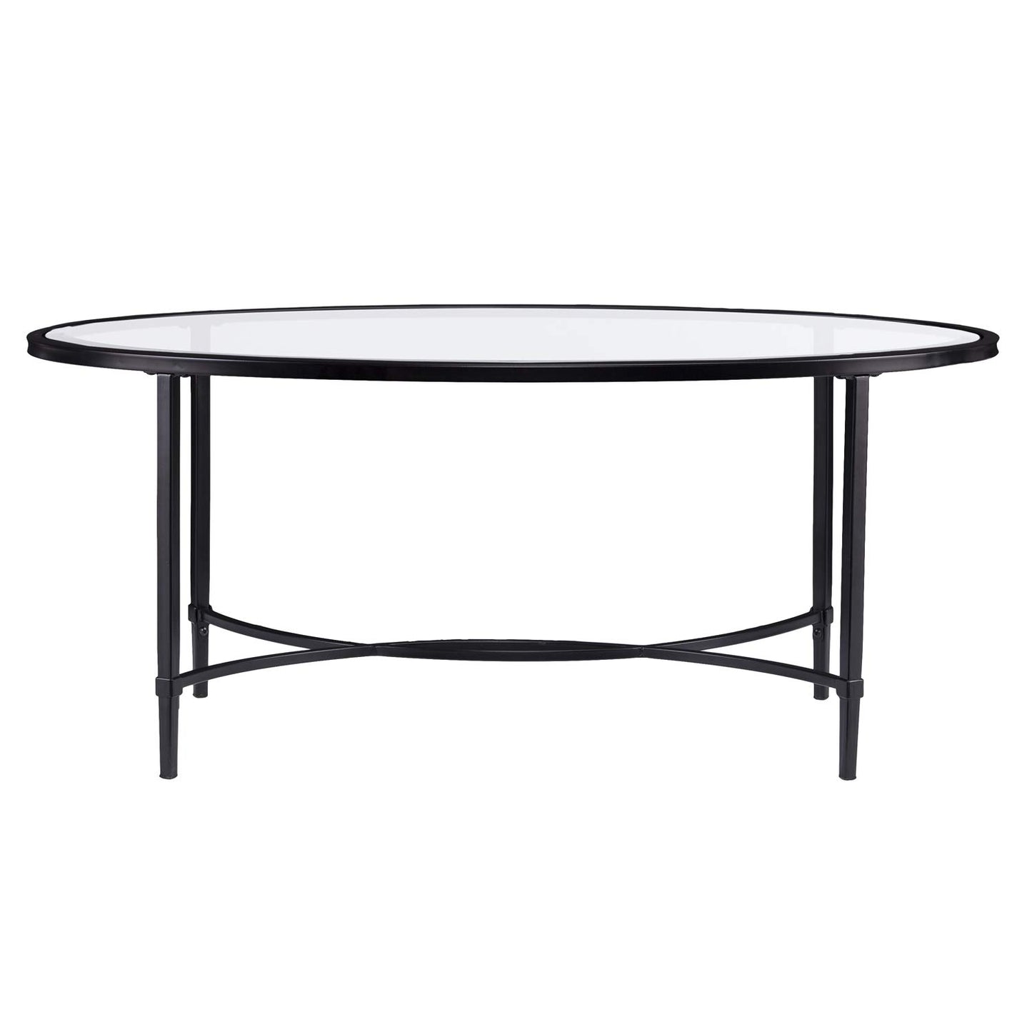 SEI Furniture Quinton Metal/Glass Oval Cocktail Table - Black, 45 in x 25 in x 19 in