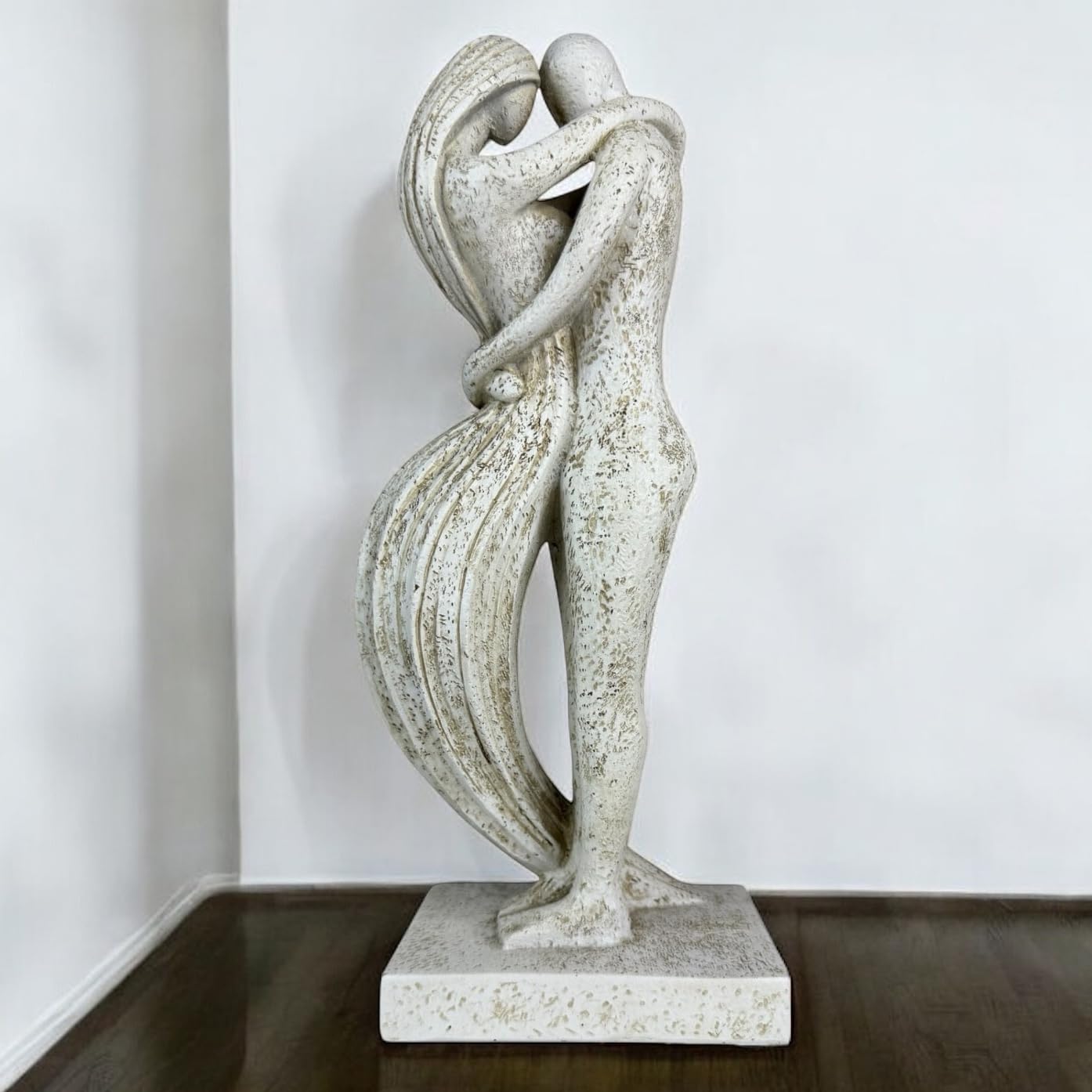 Top Brass Eternal Embrace Romantic Couple Sculpture – 12 1/2” Resin Lovers Statue (Graphite Kiss & Moon-wash Limestone) – Modern Home Décor Wedding Anniversary Love Art (Moon-wash Limestone)