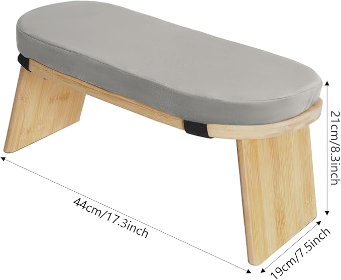 Meditation Prayer Bench, Portable Foldable & 5° Ergonomic Tilt Kneeling Meditation Yoga Stool with Cushion & Carry Bag for Home/Studio/Gym, Bamboo & Velvet Kneeling Stools (Grey)