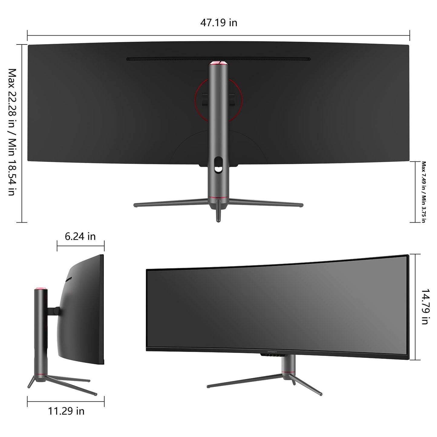 INNOCN 49" 5K2K 5120 x 1440P 240Hz Curved Ultrawide Gaming PC Monitor, R1800, 99% sRGB, HDR400, USB Type C, DisplayPort, HDMI, Built-in Speakers, Height/Tilt Adjustable - 49C1S