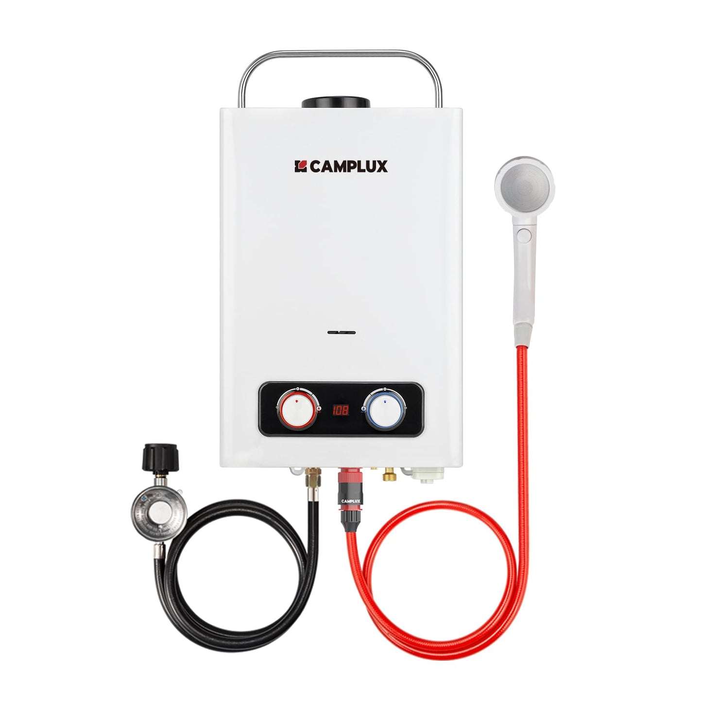 Camplux Pro 6L Portable Tankless Water Heater,Mini Sized Outdoor Propane Gas Water Heater with Portable Handle,Propane Gas Water Heater for RV,Campings,Cabins,Barns,White