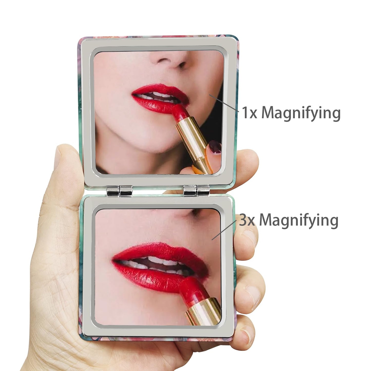 PDOZV Pocket Mirror for Women, 2 Pcs Square 2.8    PU Style Double Sided 1X/3X Mirror for Purse Travel Compact Mirror (MA01OP03)