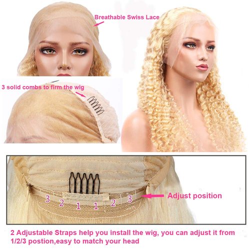 Blonde Virgin Human Hair Wigs Water Wave 18Inch 150% 13x6 Lace Frontal Wigs Deep Parting with Baby Hair Pre Plucked Natural Hairline Wet and Wavy Hair Wig Deep Wave 613 Lace Wigs(Can Be Dyed)