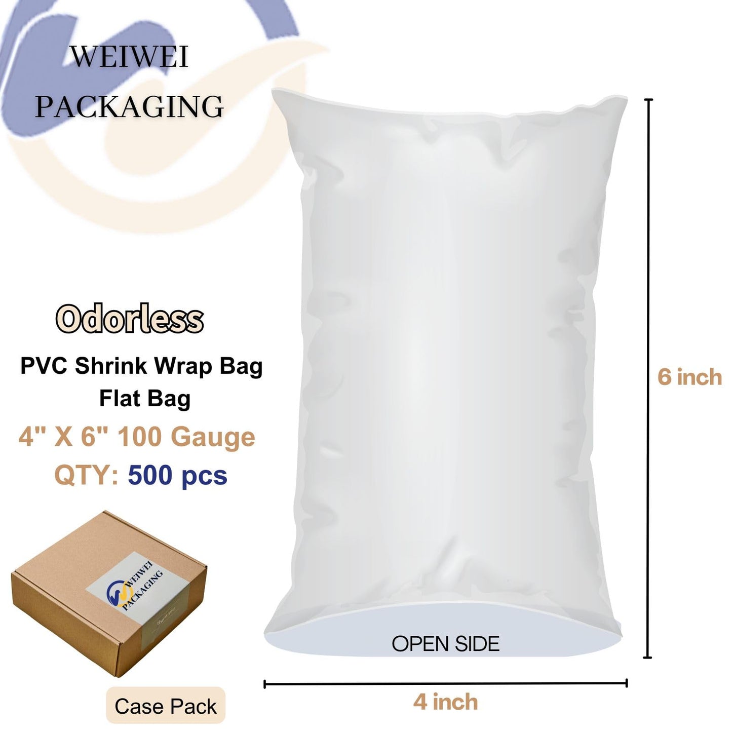 WeiWei - 500 PCS 4x6 inch PVC Shrink Wrap Bag Odorless 100 Gauge for Soap, Bath Bomb