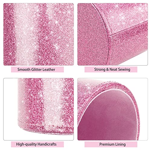 WAVEYU Glitter Pen Holder for Desk, Cute Pencil Cup Pink for Women Girls, Luxury Makeup Brush Holder Large Pu Leather Mult...