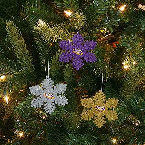 FOCO NCAA Unisex-Adult 3-Pack Metal Glitter Snowflake Holiday Christmas Tree
