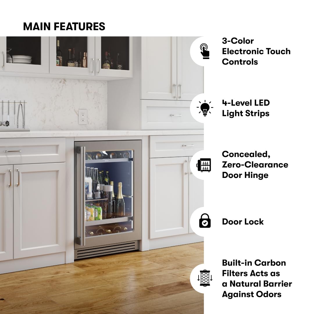 Zephyr 24" Wine Fridge & Beverage Refrigerator Single Zone Under Counter - Mini Wine Cooler Cellars Small Beer Fridge Cabinet Drink Chiller Freestanding Wine Beverage Cooler, 7 bottles,112 cans