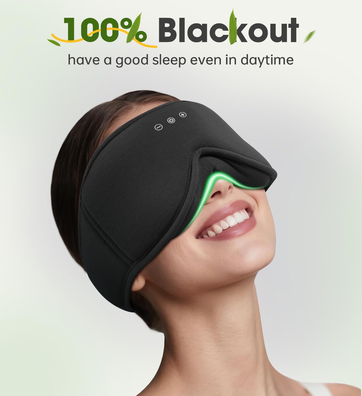 ZHENYEMEI Bamboo Cotton Sleep Mask with Bluetooth Wireless Headphones - Blackout Eye Mask for Sleeping 3D Contoured Sleep Headband Ear Muffs Lengthen & Low Noise Hook for Better Experience (Black)