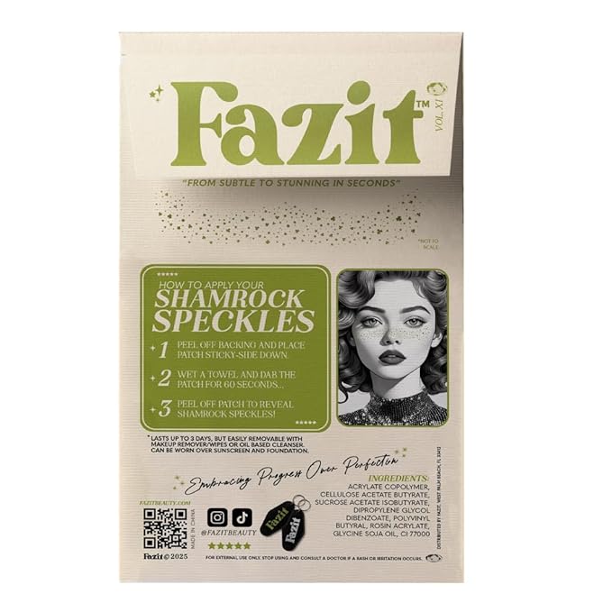 Fazit Makeup Patches - Shamrock Speckles - Glow Up Make-Up Patches - Cute Glitter Makeup Accessories for Women - Cosmetic Glitter for Face