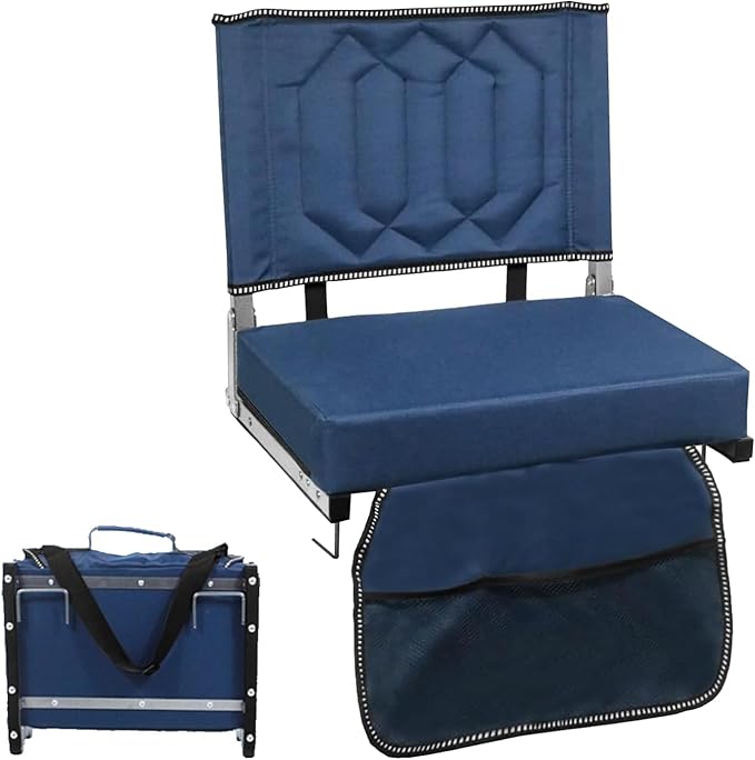 Comfortable Stadium Seats for Bleachers with Back Support & Cushioned Seat, Shoulder Strap, Carry Handle, and Storage Pockets, Perfect for Sports, Concerts, Camping & Outdoor Events, 1pack, Blue