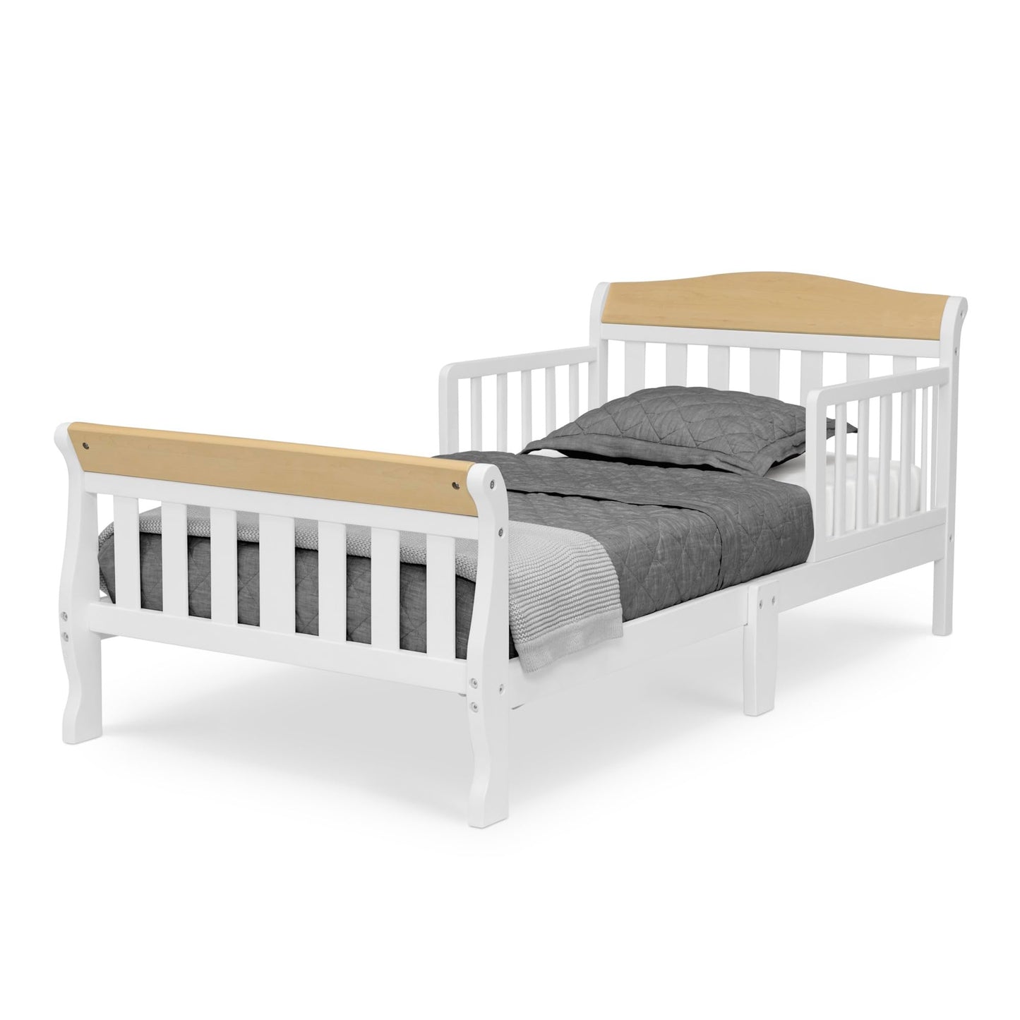 Delta Children Canton Toddler Bed, Bianca White/Natural + Twinkle Galaxy Crib and Toddler Mattress (Bundle)