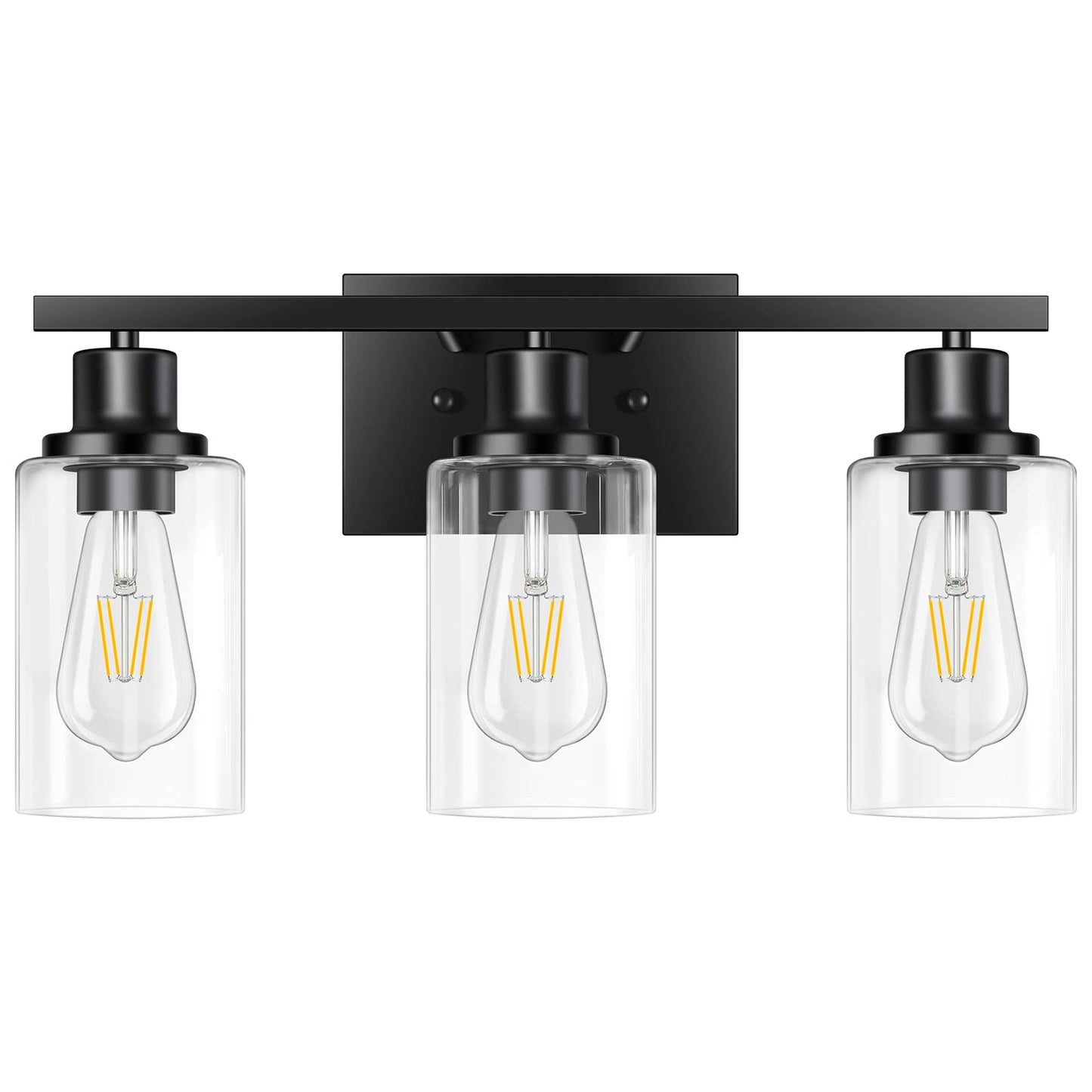 Apenath 3-Light Vanity Light, Matte Black Bathroom Lighting Fixtures Over Mirror, Modern Metal Wall Lights for Hallway Kitchen Bedroom Living Room