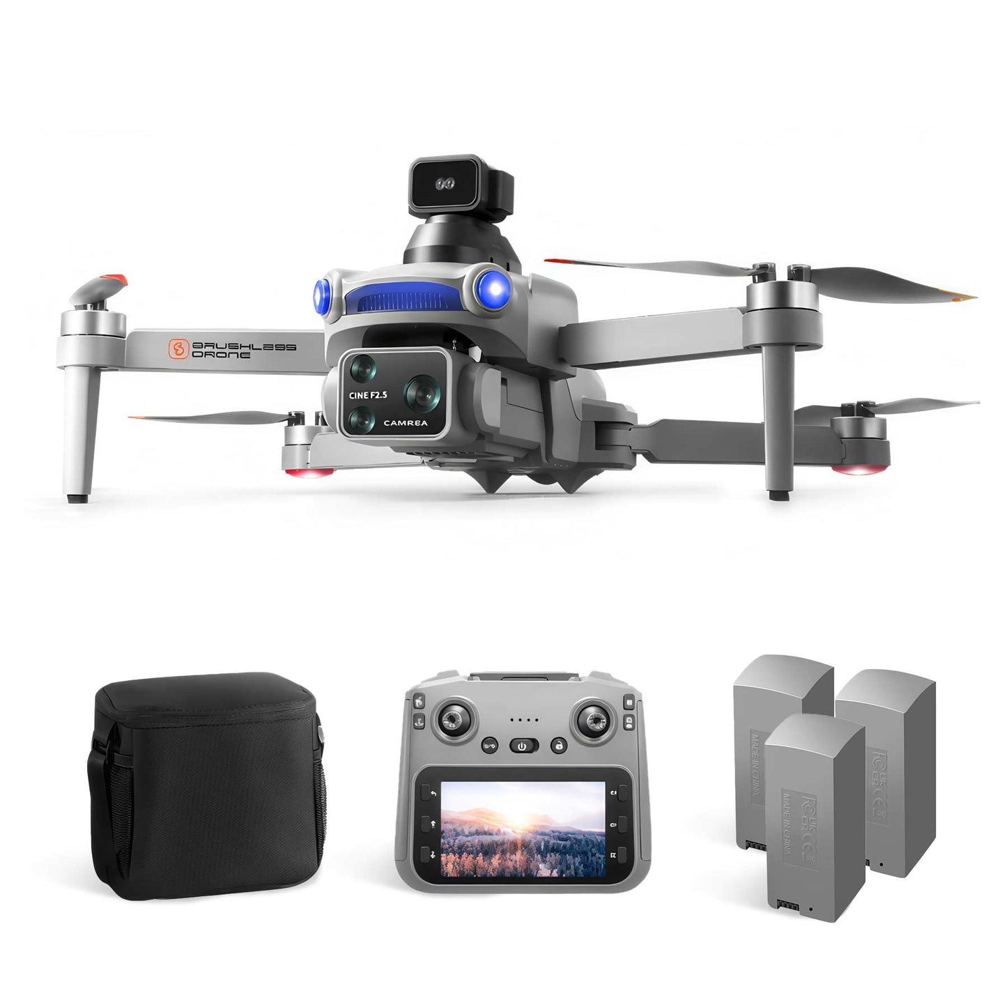 RAIGNV S119 4K Drone with Camera for Adults & Outdoor Aerial Photography, GPS Auto Return, Obstacle Avoidance, Brushless Motor, 5G Screen Remote, 3 Batteries 75 Min Long Flight, Dual Camera 120° Wide-Angle, 2000M Range, 120M Altitude, 120° Wide-Angle FPV