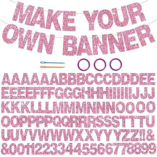BEISHIDA 116 PCS A-Z Glitter Pink DIY Letter Banner Kit Make Your Own Banner，Including 111 Letters and Numbers 3 Rope and ...