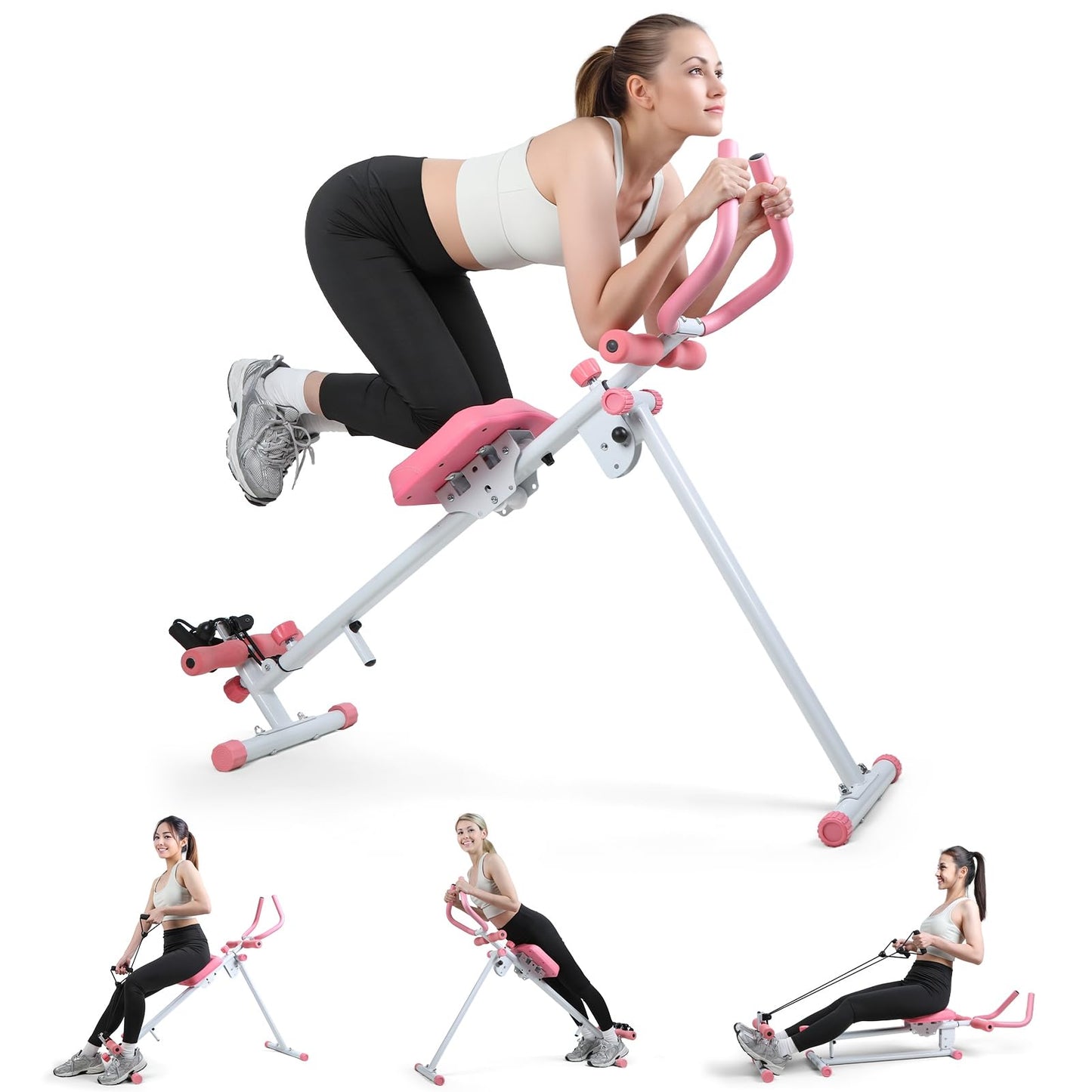 loyliawa Rowing Machines Multi-Functional Rowing Machine, Home Gym Rowin g Machines, Folding AB Workout Machine, Abdominal Rowin g Fitness Equipment for Home Use, Max 120kg Pink-White