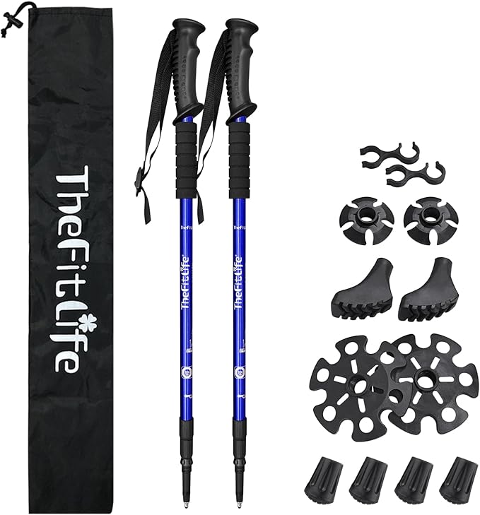 TheFitLife Nordic Walking Trekking Poles - 2 Sticks with Anti-Shock and Quick Lock System, Telescopic, Collapsible, Ultral...