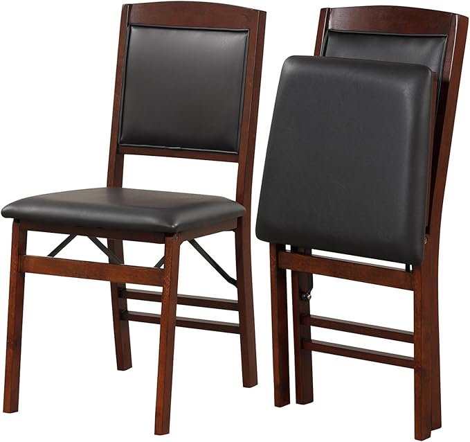 COSTWAY Folding Dining Chairs Set of 2, Wooden Kitchen Side Chairs w/Padded Seat, Solid Wood Frame, 400 LBS Load Bearing, ...