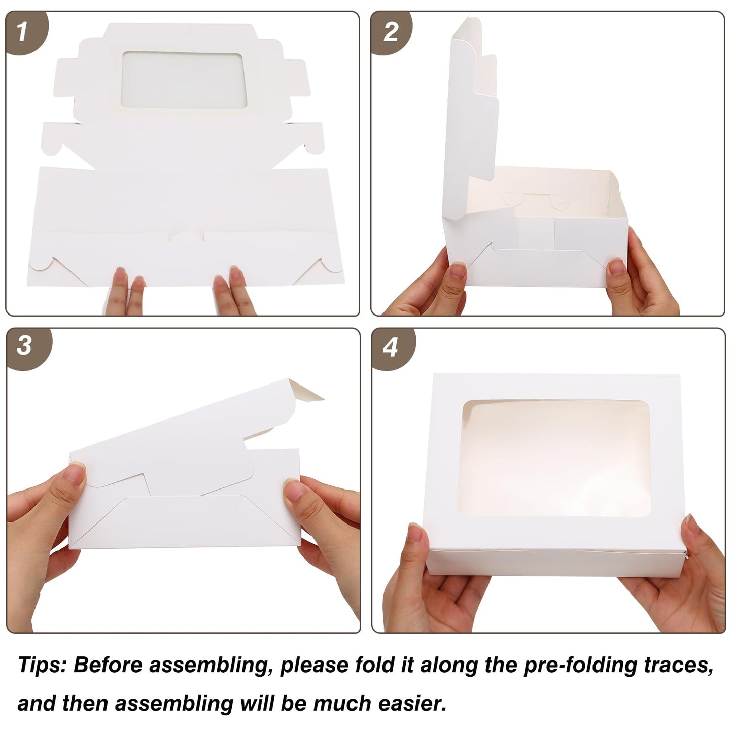 TOMNK 12pcs 8x6x2.5 Inches Valentines Day Bakery Boxes with Window, Cookie Boxes for Chocolate Strawberries, Donuts, Cupcakes, Muffins and Dessert