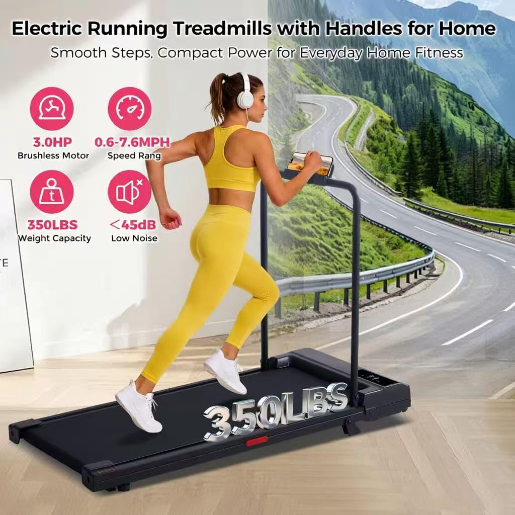 HevGlrm Walking Pad with Handle Bar, 2026 Upgrade Small Walking Pad Treadmill for Home, 3.0HP Portable Under Desk Treadmill with Handles for Home Small, 0.6-7.6MPH, 350LBS