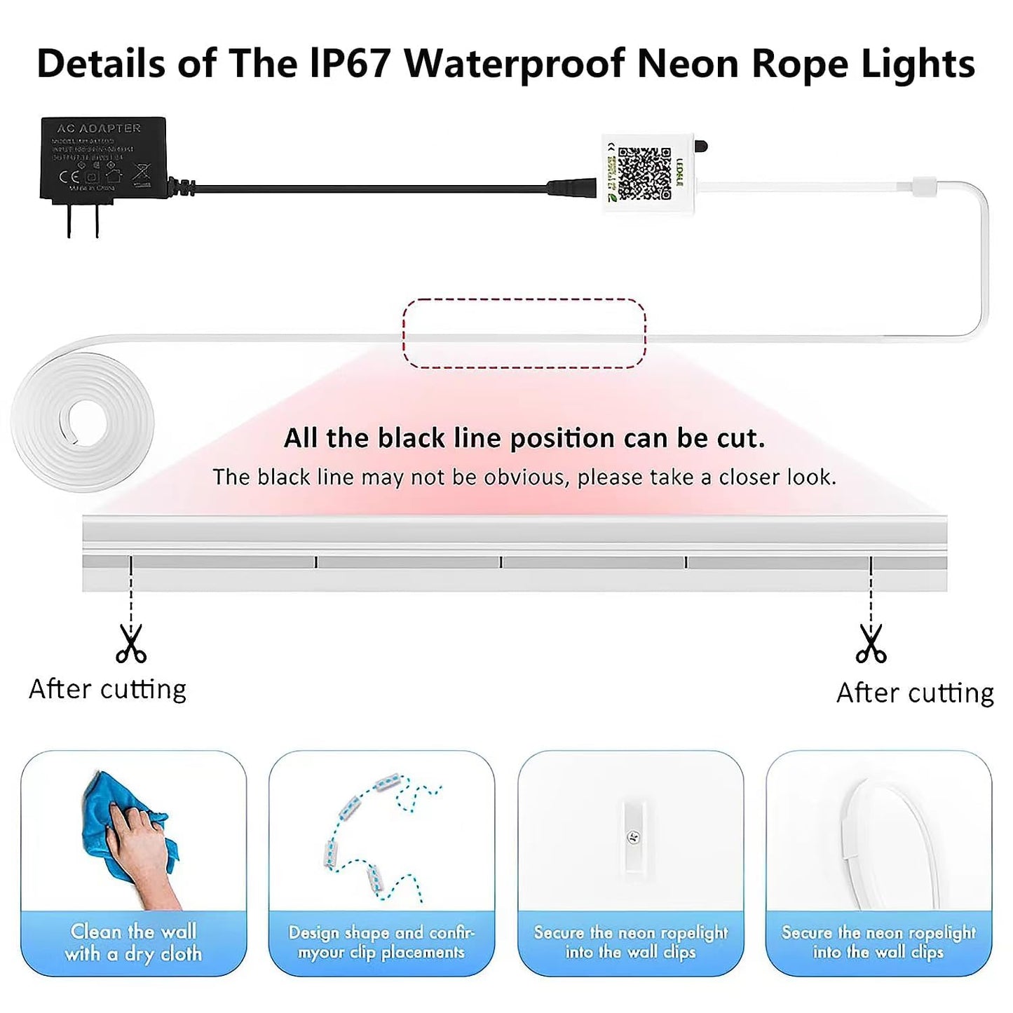 SILFU Neon Rope Lights, 50FT RGB Led Strip, Waterproof IP67, DIY Design, Music Sync, 44 Keys Remote Control, Multiple Modes, for Living Room, Bedroom, Holiday Decoration