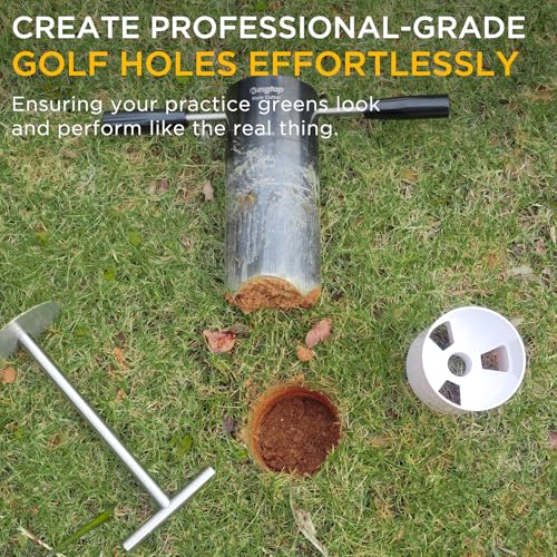 KINGTOP Portable Golf Hole Cutter and 3ft Golf Flagstick Bundle – Carbon Steel Blade for Easy Digging, 2-Section Ball Retr...