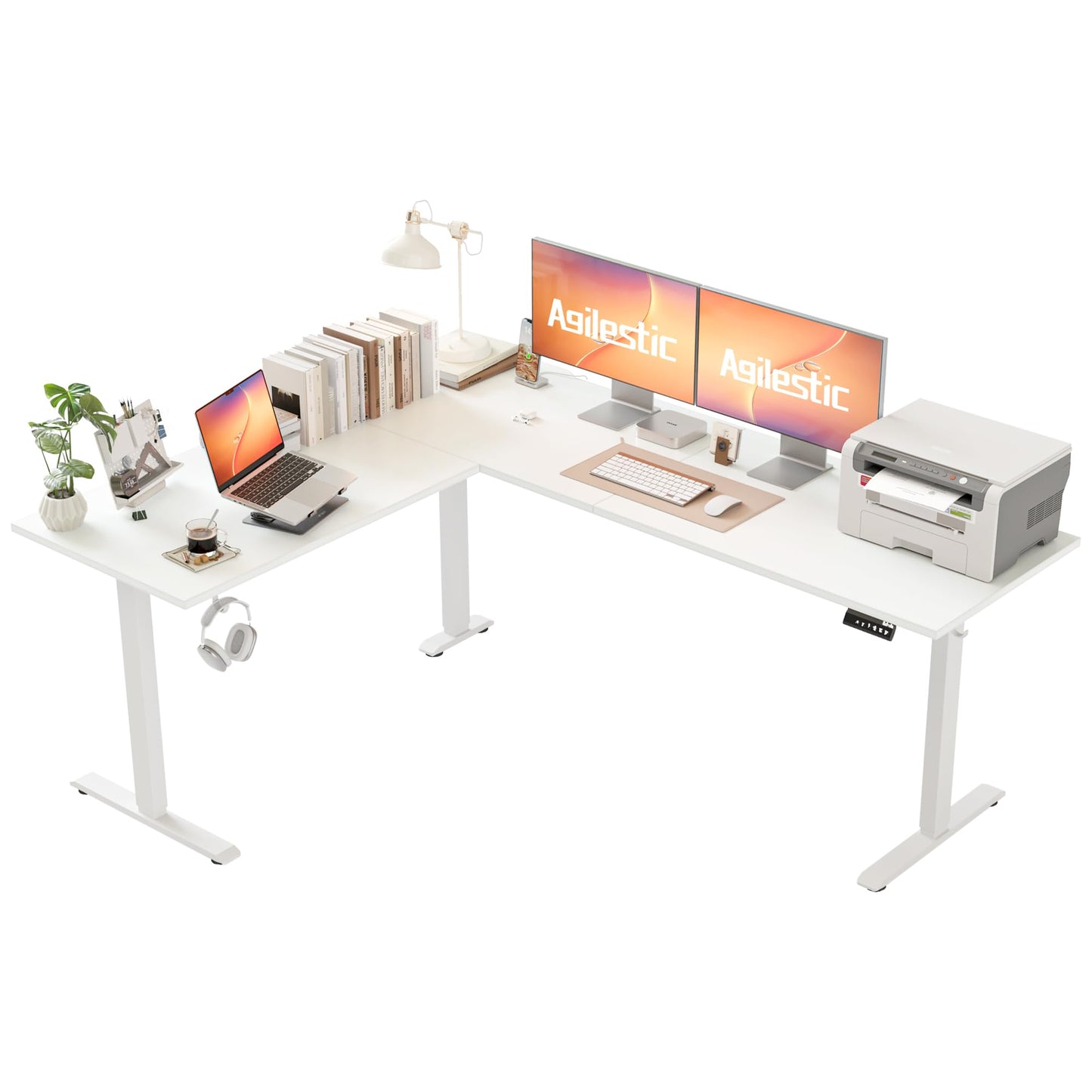 Agilestic L-Shaped Standing Desk Adjustable Height, Electric Corner Standing Desk, Sit Stand Up, 75x61 inch Sit Stand Computer Table, White