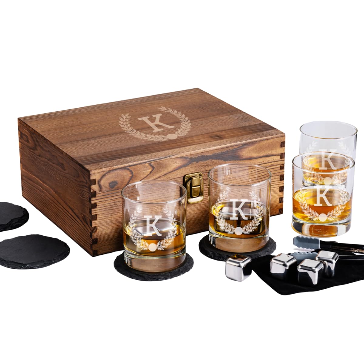 Froolu Customized Whiskey Gifts for Men - Personalized Scotch Glass Gift Set with Box - Engraved Wisky Rocks Glasses for Boyfriend, Husband, Dad - Valentine's, Birthday, Anniversary, Christmas.