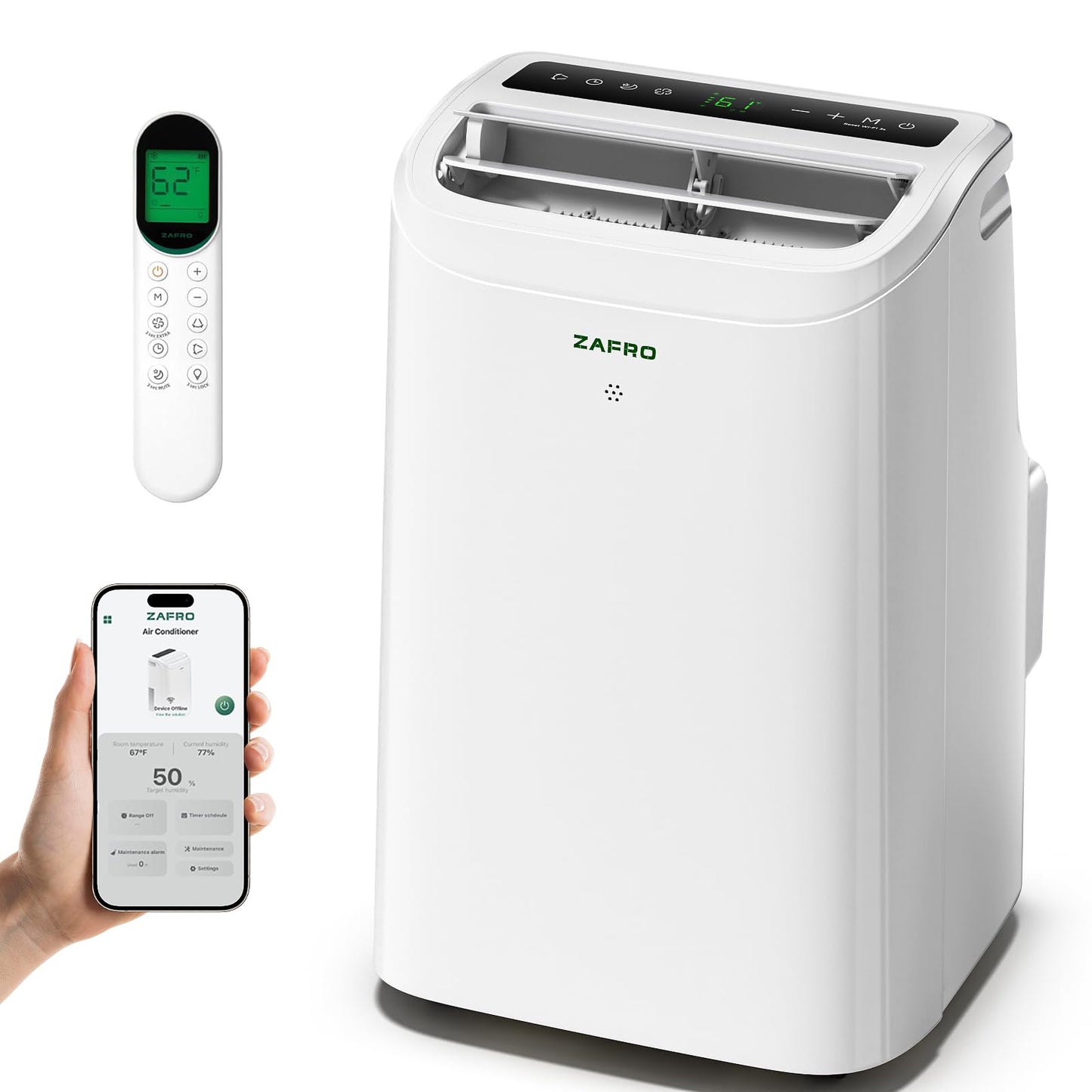 ZAFRO Portable Air Conditioners, 12000 BTU, 3 in 1 Portable AC with Drainage-free Cooling, Fan & Dehumidifier, Smart AC Unit with APP/Remote Control, 47dB Quiet, 24H Timer for Living Room, Bedroom