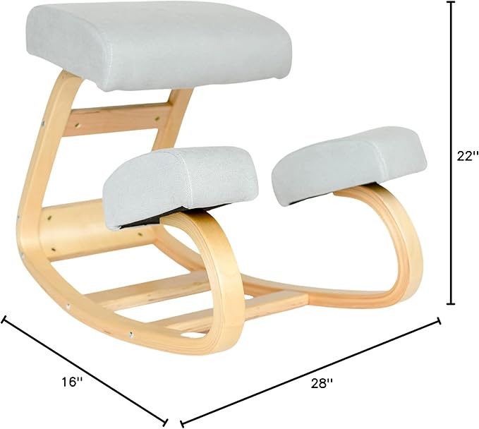 Sleekform Ergonomic Kneeling Chair - Home Office Rocking Desk Ergonomic Stool for Active Sitting, Posture Corrector Chair for Office and Home - (Blue Fabric Cushions) Natural Birch Wood