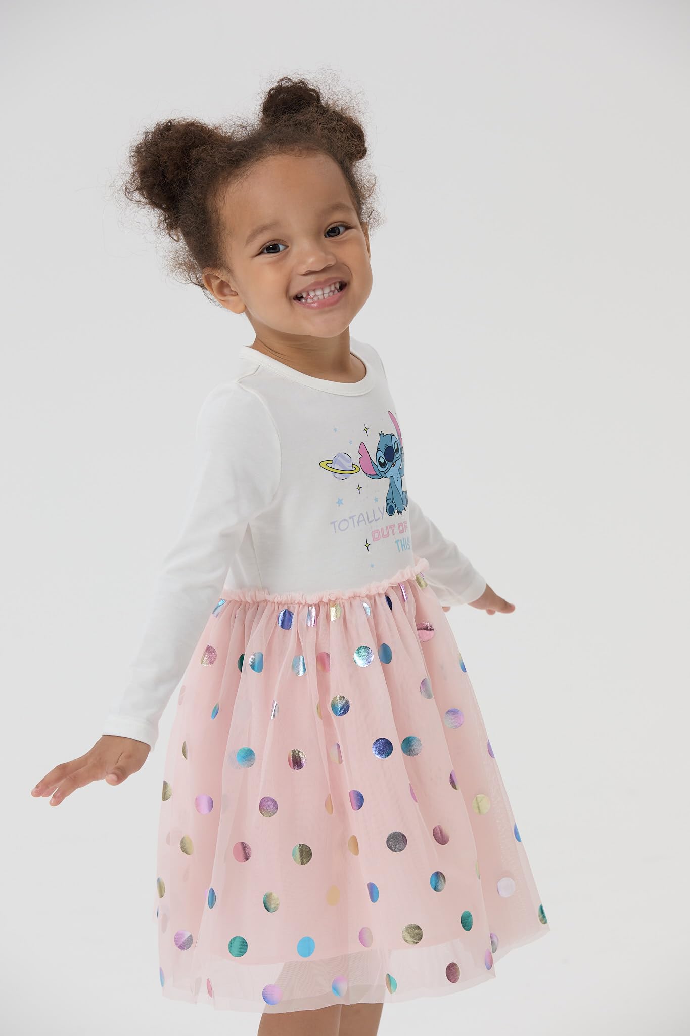 Disney Lilo & Stitch Dress Toddler Girls A-Line Long Sleeve Polka Dot Double-Layered Tulle Winter Fall Clothes Kids Birthday Gift Party Outfit 4-5T