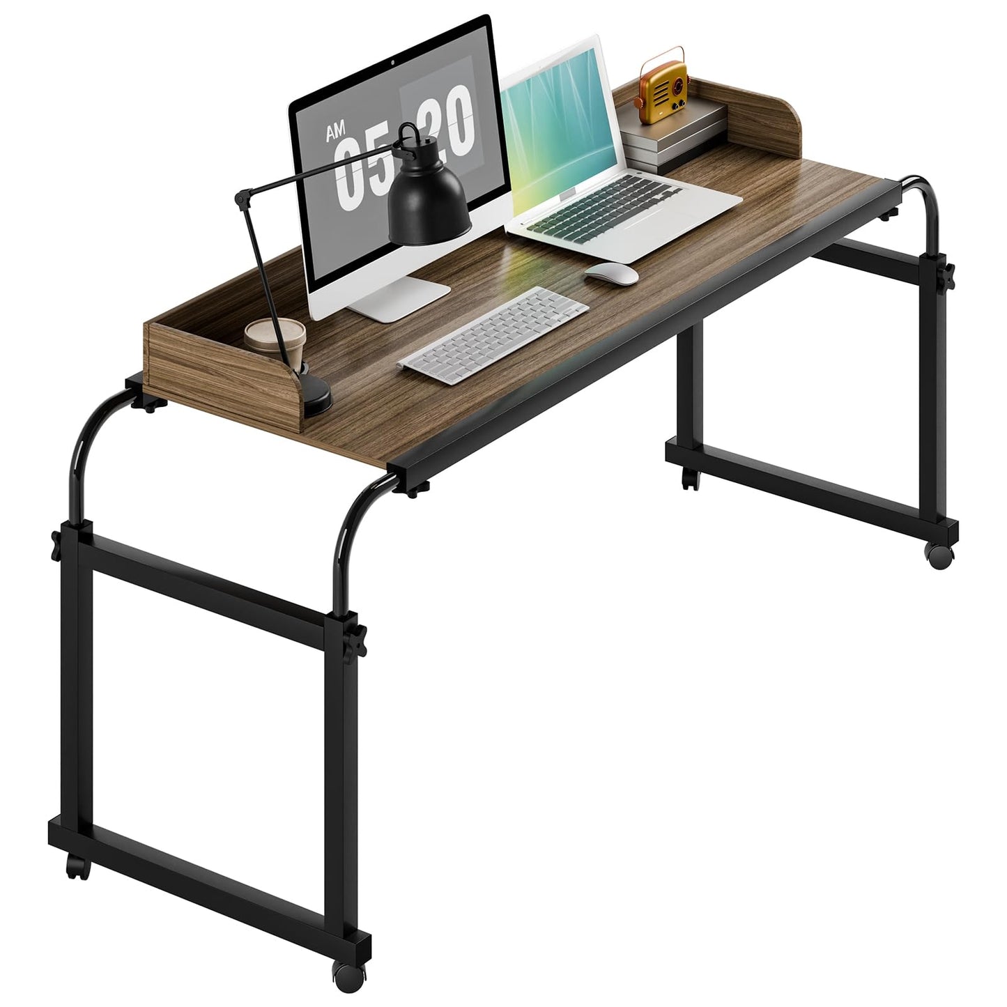 Rodiuiu Overbed Table with Wheels 40cm Height Adjustable Over Bed Desk King Queen Bed Table Laptop Table with Wheels 120 cm for Bedroom Living Room Home Office