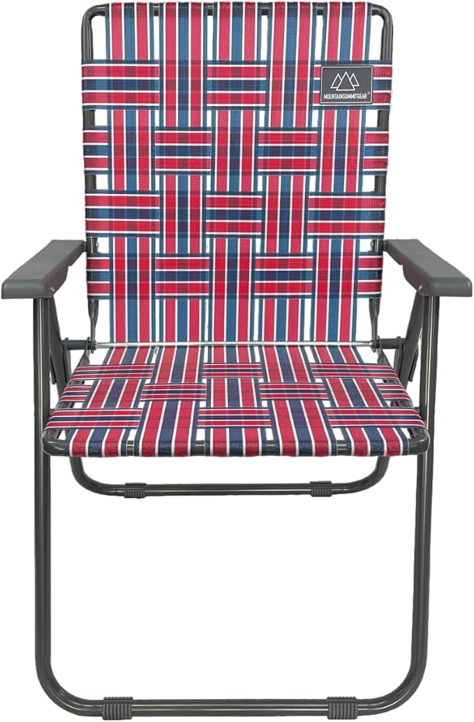 MOUNTAIN SUMMIT GEAR Retro Webbed Camping Chair - Lightweight, Foldable, Durable Steel Frame, 300lb Capacity, Vintage Red/...