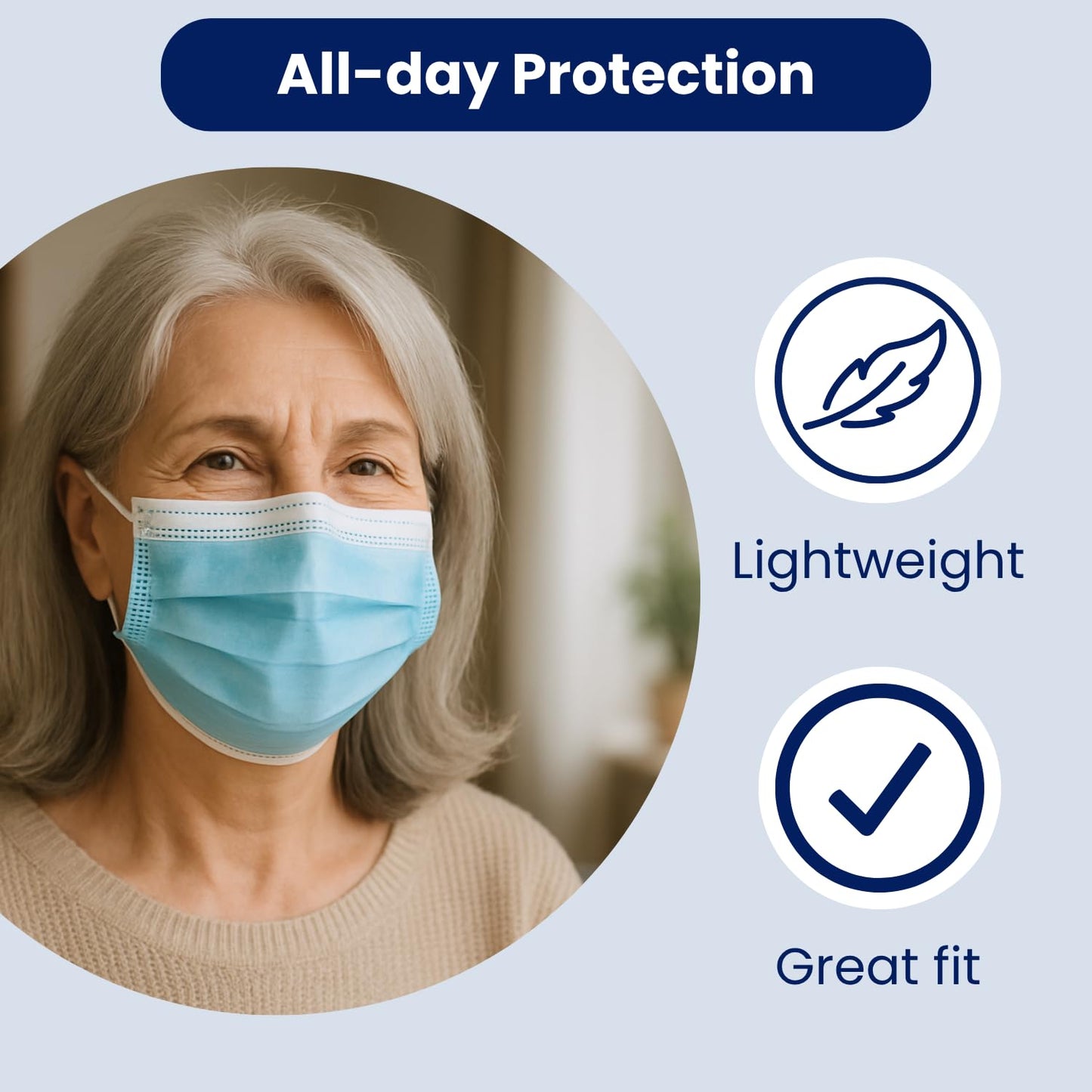 MAGICARE Made in USA Masks - Blue Disposable Face Masks - Medical Grade (ASTM Level 1) - Premium 3 Ply Face Masks Disposable - Comfortable, Soft, Breathable Face Mask for Adults - 50ct Box