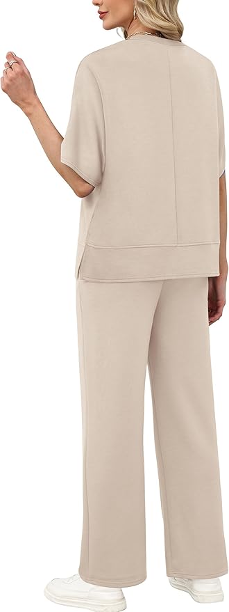 XIEERDUO Women's Side Slit Lounge Sets 2 Piece Travel Outfits Airport Tracksuit Oversized Wide Leg Loungewear S-3XL