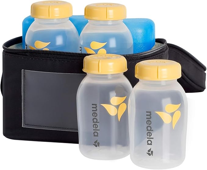 Medela Breast Milk Cooler Set with Cooler Storage Bag, Contoured Ice Pack, and Four 5-oz. Bottles for On-The-Go Transport,...