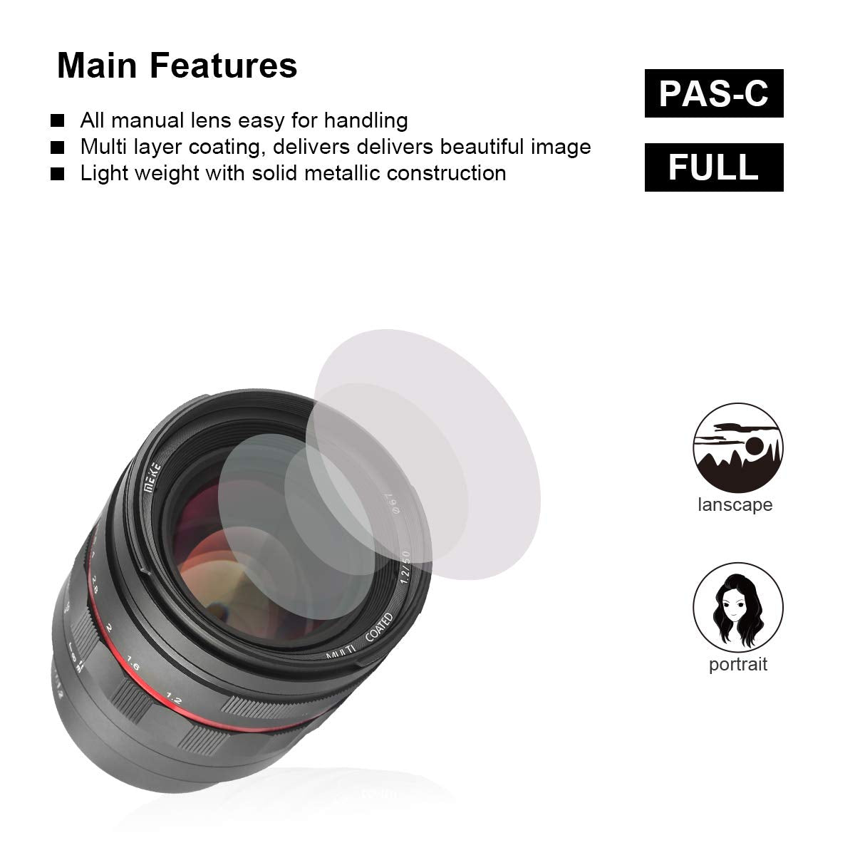 MEKE 50mm F1.2 Large Aperture Full Frame Manual Focus Lens for Sony E Mount Cameras
