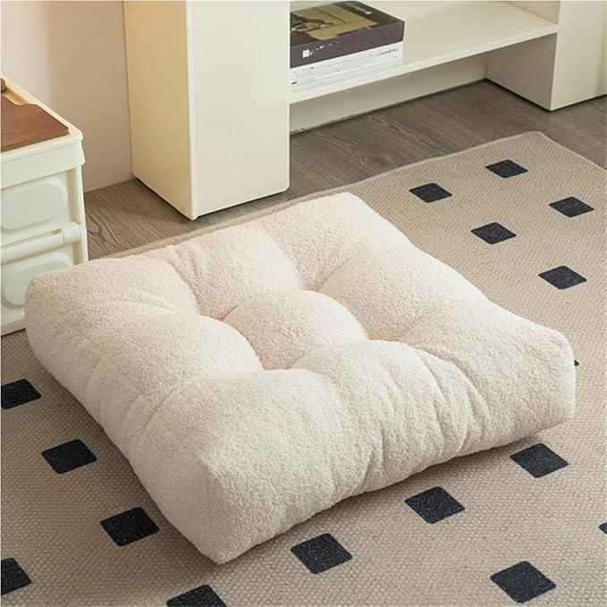 Stylish Ottoman Pouf, Cushioned Foot Stool, Comfortable Floor Seat Cushion, Meditation Cushion, Sofa Cushion for Living Room and Bedroom(White,17.7 * 17.7 * 4.7in)