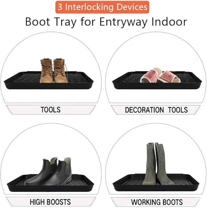 Boot Tray for Entryway,Pet Food Mat Tray,13.7*10.6*1.2 inch 3 Packs,Plastic Boot Mat Tray w/Lip,Dog Water Mat-Rubber Shoe Mat-Trash Can Mat-Wet Shoe Mats-Pet Food Tray-Suitable for Indoor and Outdoor