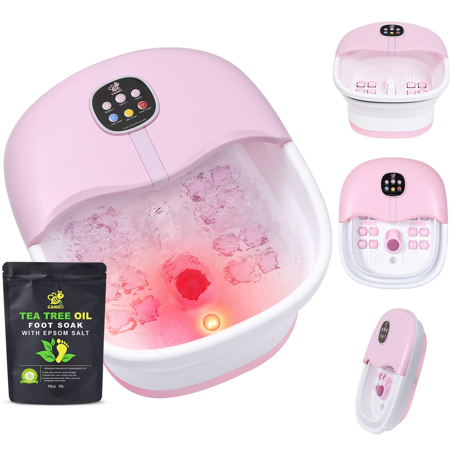 Foot Spa Bath Massager with Heat Bubbles and Vibration Massage and Jets, 16OZ Tea Tree Oil Foot Soak with Epsom Salt, CANGO Coll
