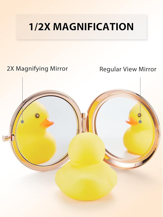Compact Mirror Bulk, Pack of 6 Double-Sided 1X/2X Magnifying Metal Makeup Mirrors(Round, Rose Gold)