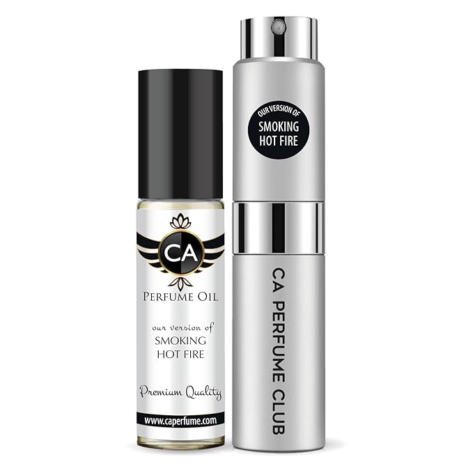 CA Perfume Duo Impression of Smoking Hot Fire For Women And Men Perfume Layering Set Long Lasting Travel Size EDP + Body Oil Roll-On Bottle 0.27 Fl Oz+0.33 Fl Oz