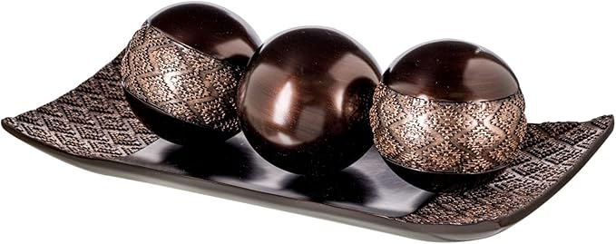 Creative Scents Dublin Brown Tray and Ball Set - Living Room, Entry Table Decor Centerpiece Table Decorations - Decorative...