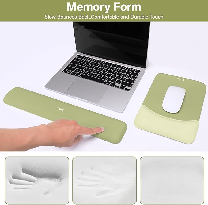 MOSISO Wrist Rest Support for Mouse Pad&Keyboard Set, Rectangular Ergonomic Mousepad Non-Slip Base Home/Office Pain Relief&Easy Typing Pad with Neoprene Cloth&Raised Silicone Lining, Olive Green