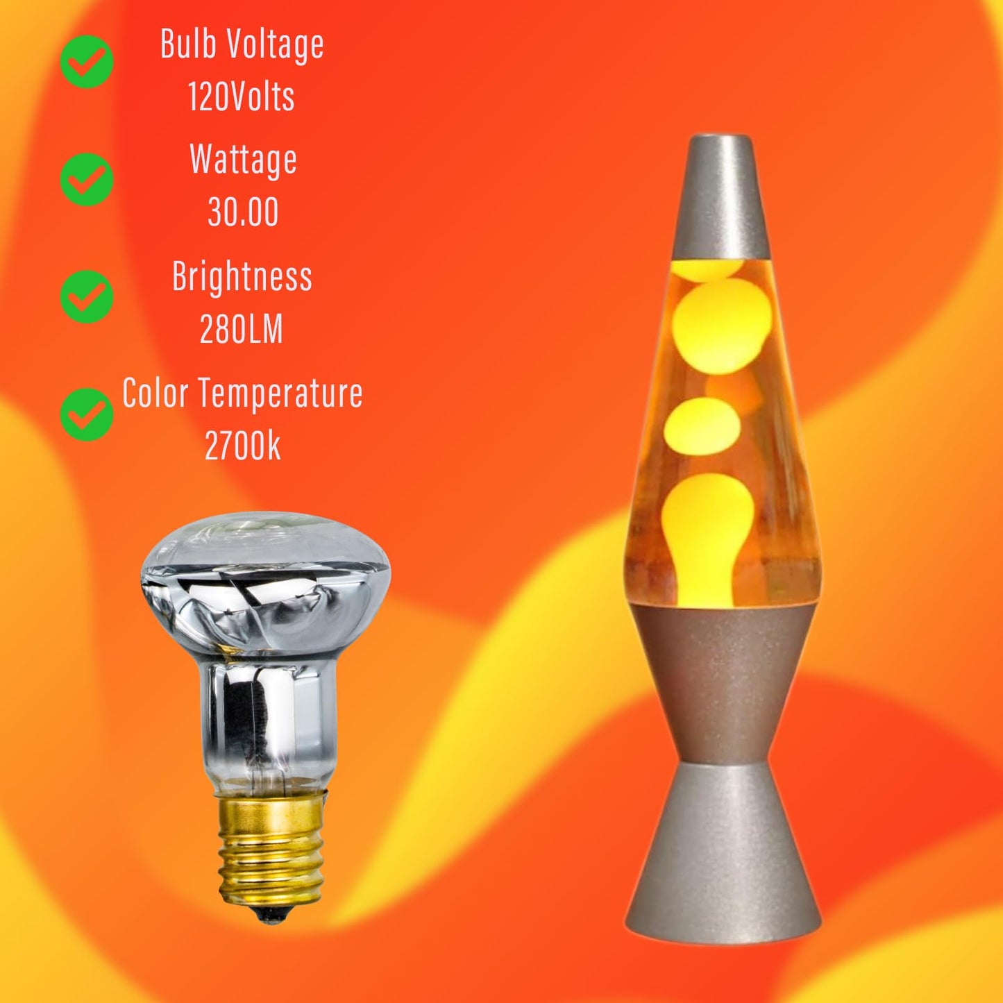 4 Pack Lava Lamp Replacement Bulb R39 E17 30W 120V Reflector Bulbs,Glitter Lamps,Incandescent for Bedroom and Office Bulb Lava Lamp Bulbs,Yellow,Heat Lamp Reflector Bulbs