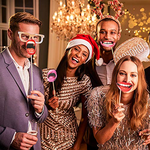 Party Photo Booth Props, Funny Mouth Lips Photo Booth Prop, Funny Mouth DIY Set with Wood Stick Selfie Props Accessories f...