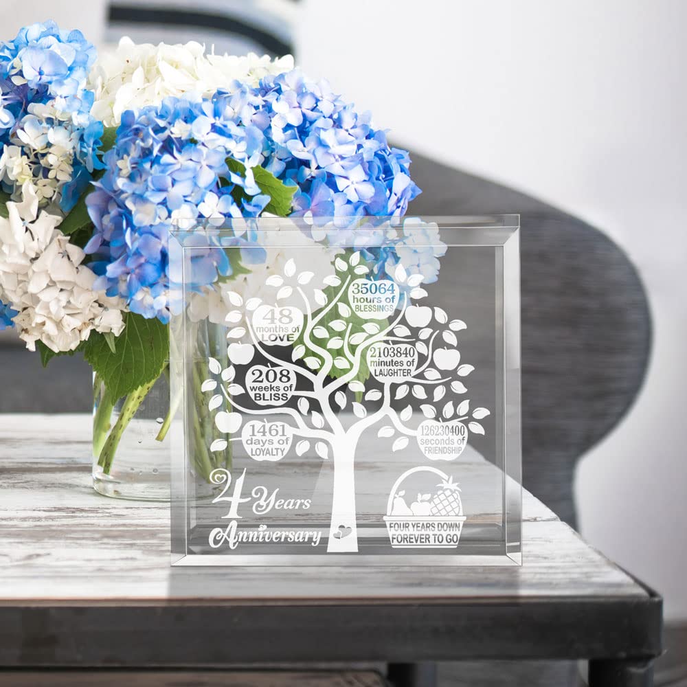 4 Years Wedding Anniversary, 4 Years of Marriage, 4 Years Together, Traditional Fruit Gift for 4th Anniversary, Husband & Wife, 4 Years Down Forever to Go Keepsake and Paperweight