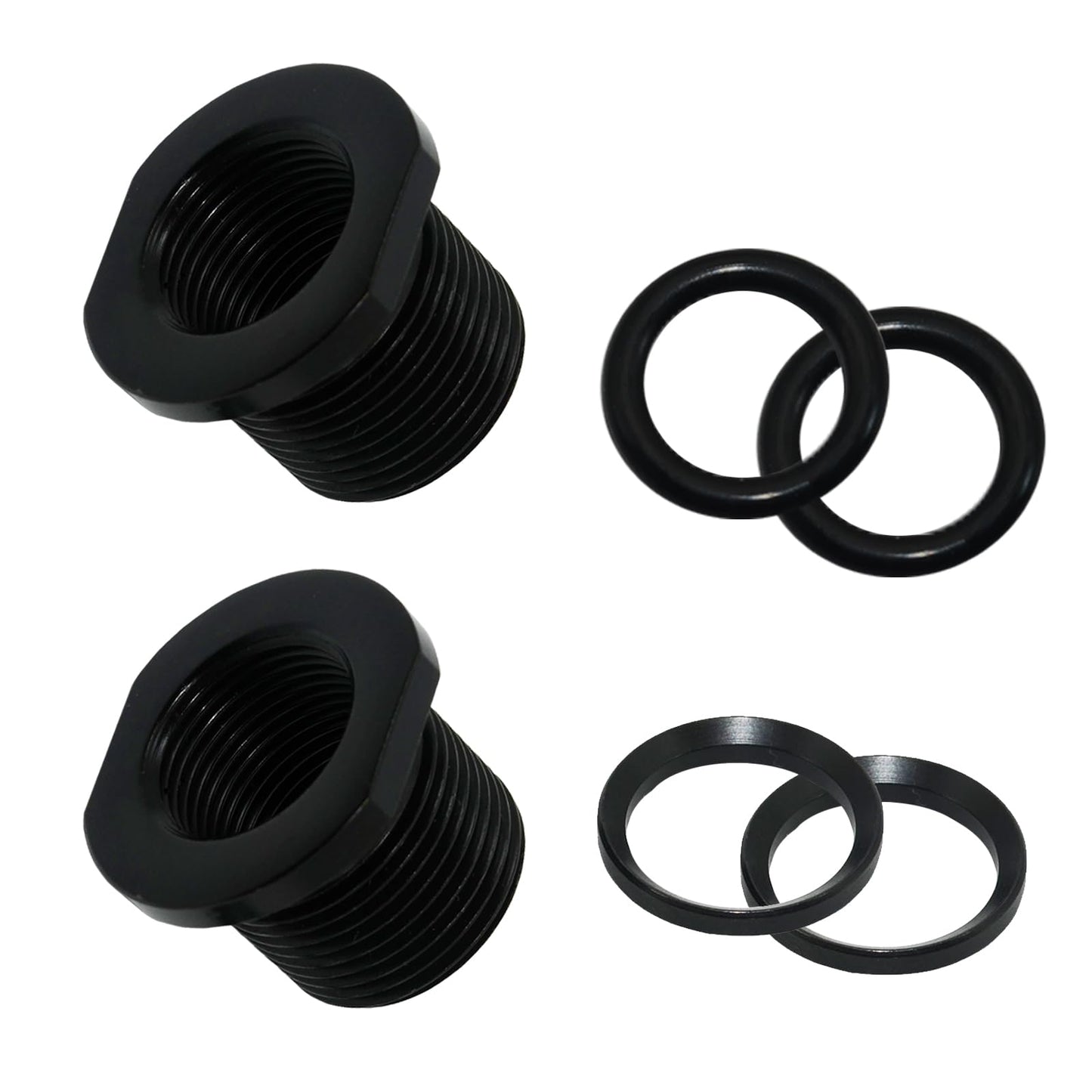 2 Pcs Thread Adapters and Rubber&Metal Washers, Replacement Kit, 1/2 * 28, 5/8 * 24, Black