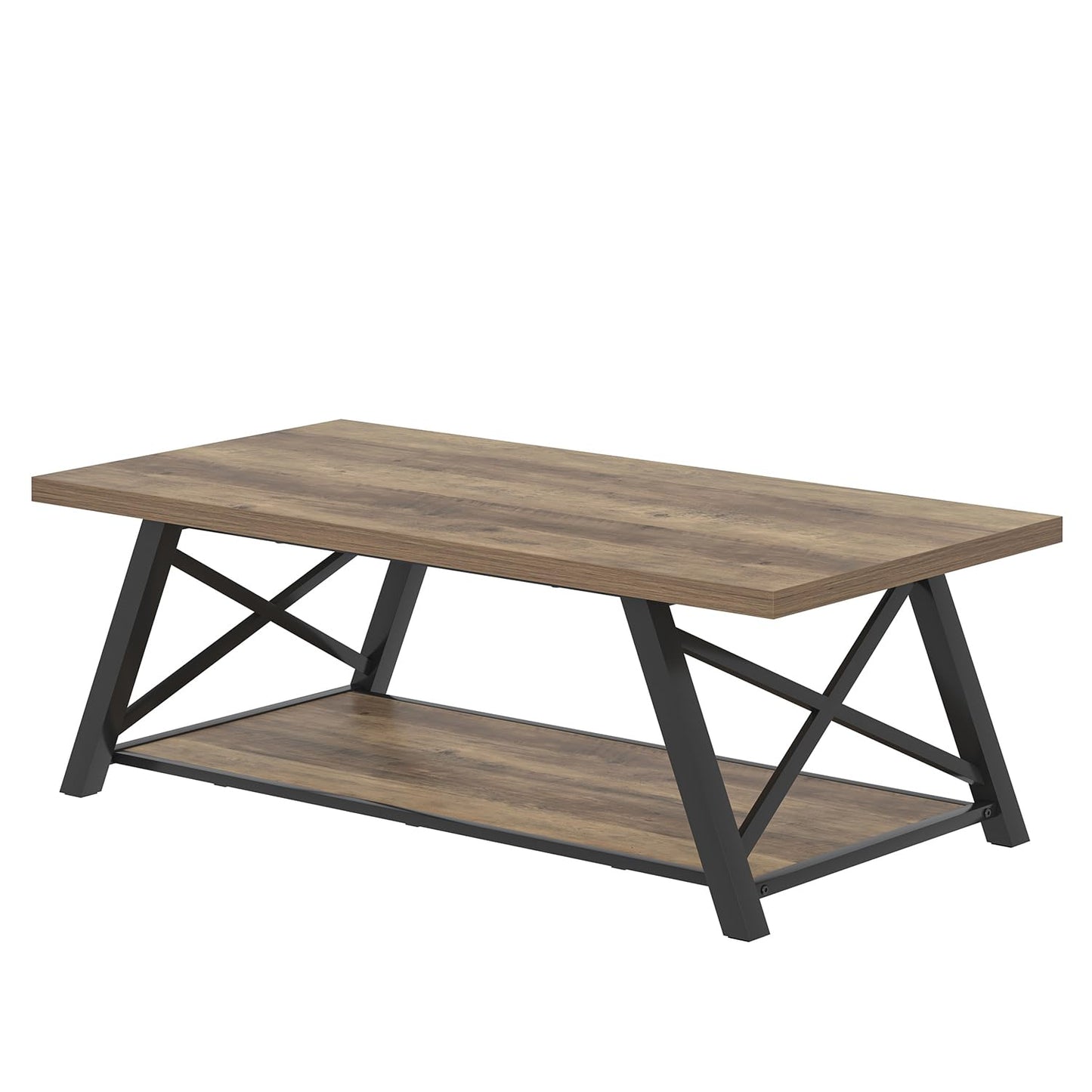 EXCEFUR Modern Coffee Table, Rectangle Center Table for Living Room with Storage Shelf, Industrial Wood and Metal Cocktail Tea Table, Rustic Oak, 47 Inch