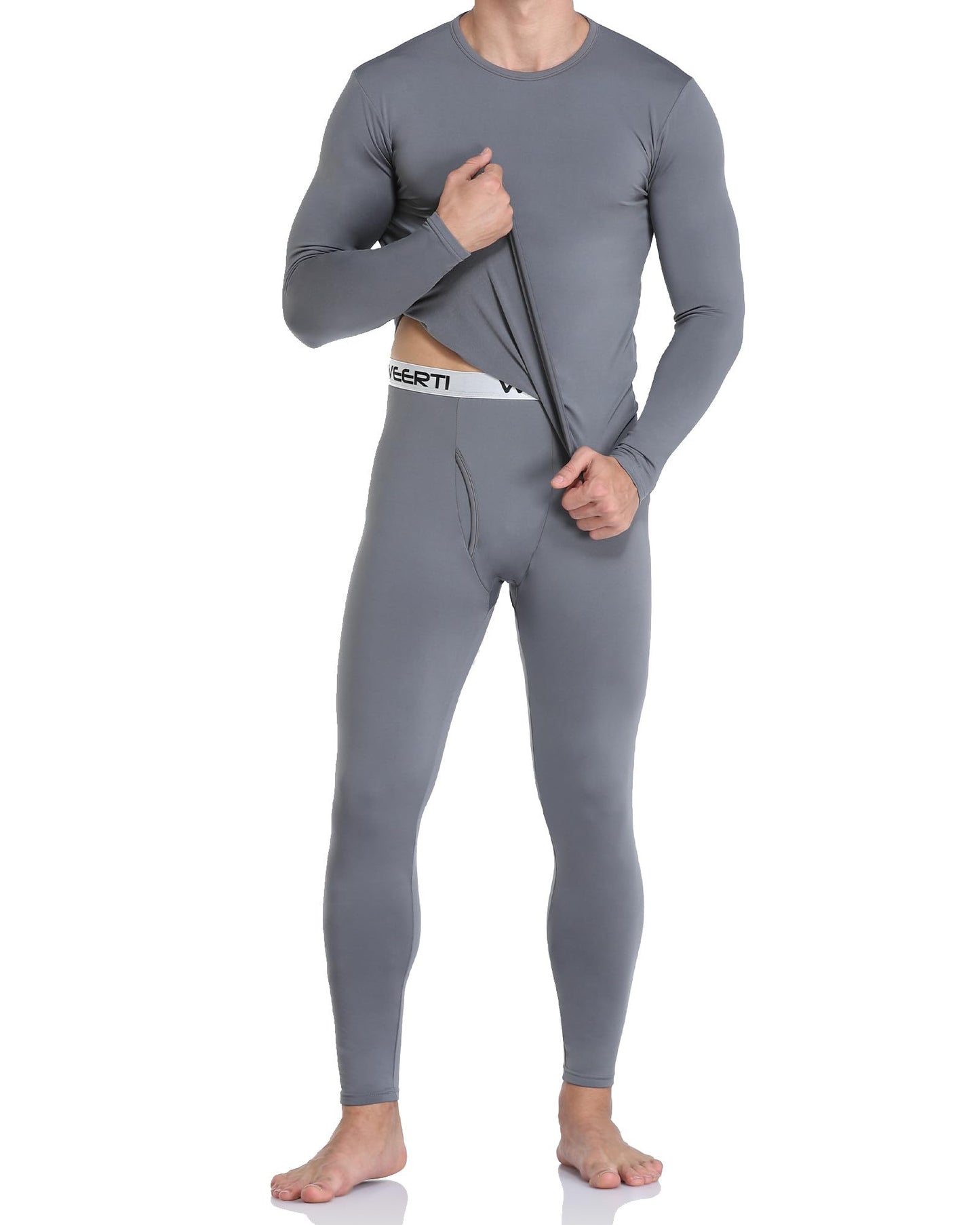 WEERTI Thermal Underwear for Men Long Johns with Fleece Lined, Base Layer Men Cold Weather Top Bottom Grey
